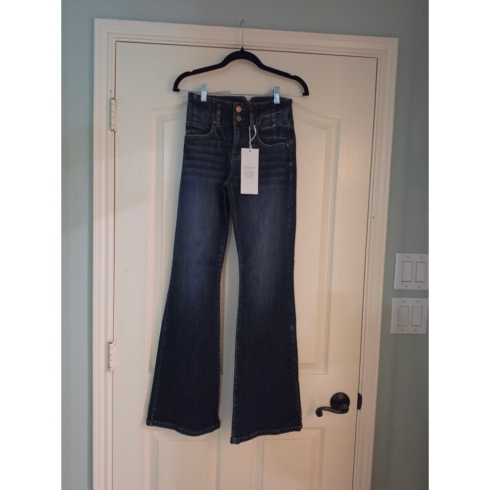 Risen Jeans High Rise Flare Dark Wash Denim PF21561 Womens Size 1/25 NEW